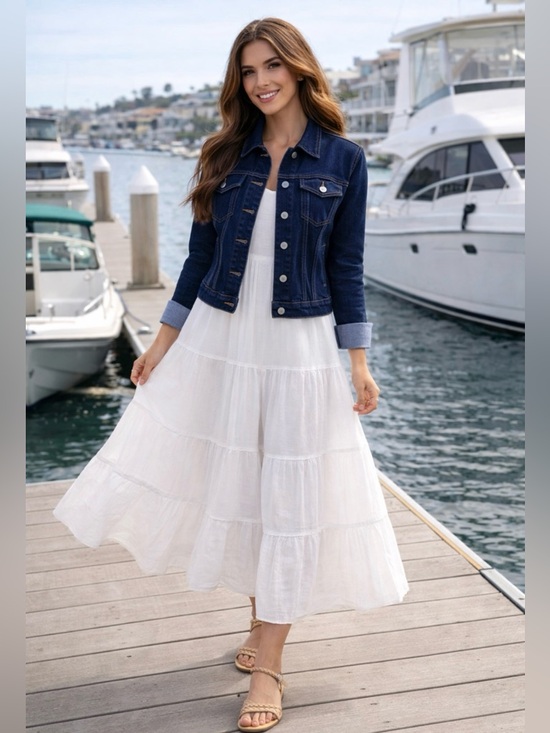 Old Navy Jackets & Blazers - Old Navy Y2K Blue Denim Jean Jacket Size S Tall Coastal Tailored Fit Nautical